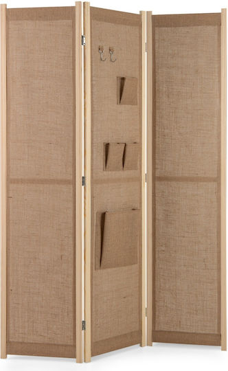 Costway Folding Room Divider with Storage Pockets and Hooks 170 X 121 Cm High-Quality Faux Linen Sturdy Wooden Frame Jv11821na