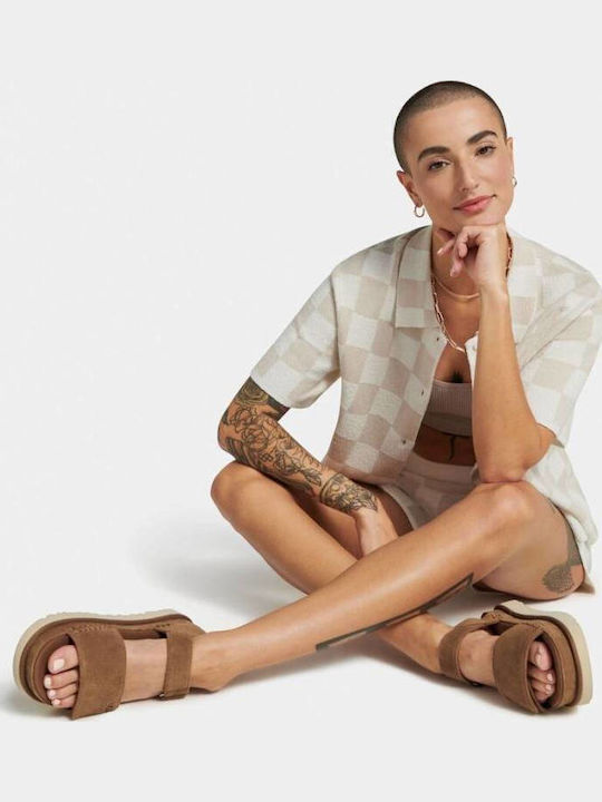 Goldenstar Γυναικεία Σανδάλια Flatforms Καφέ