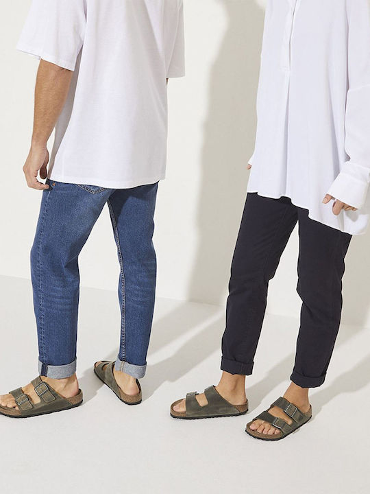 Arizona Δερμάτινα Γυναικεία Σανδάλια Χακί Narrow Fit