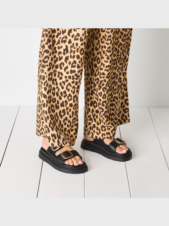 Leather Women's Flat Sandals in Black Color