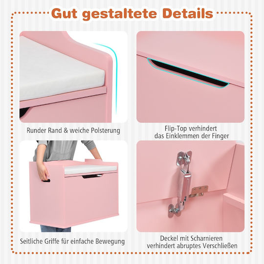 Costway Children's Storage Box made of Wood Pink 74x39x52cm 1pcs