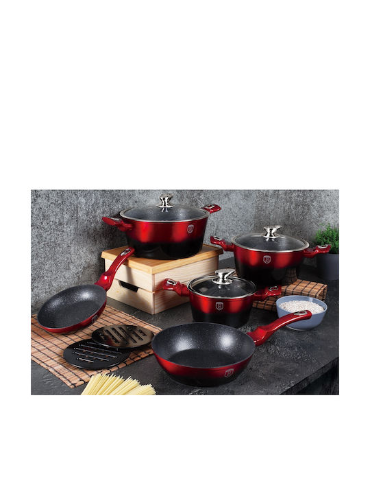Berlinger Haus Metallic Line Σετ Μαγειρικά Σκεύη από Αλουμίνιο Burgundy Collection με Επίστρωση από Πέτρα 10τμχ