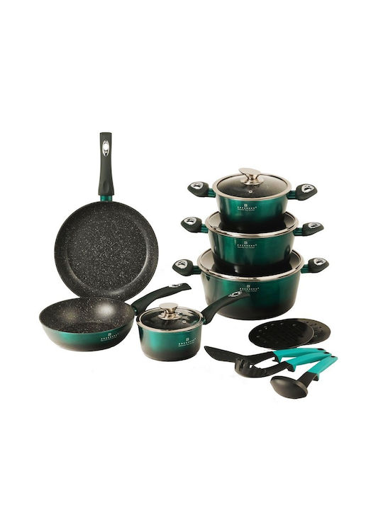 Edenberg Set de vase de gătit din aluminiu Green cu strat antiaderent 15buc