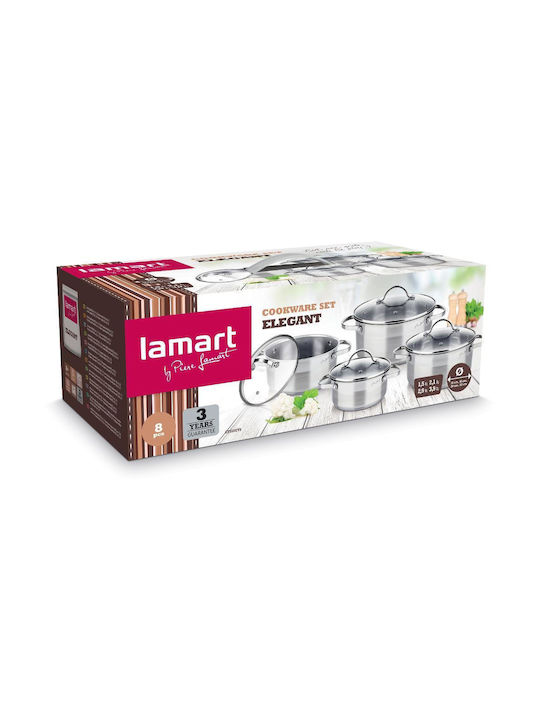 Lamart Pots Set of Stainless Steel with No Coating Silver 8pcs