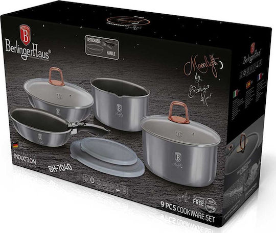 Berlinger Haus Moonlight Collection Aluminum Cookware Set Silver with Stone Interior Coating 4 Pieces
