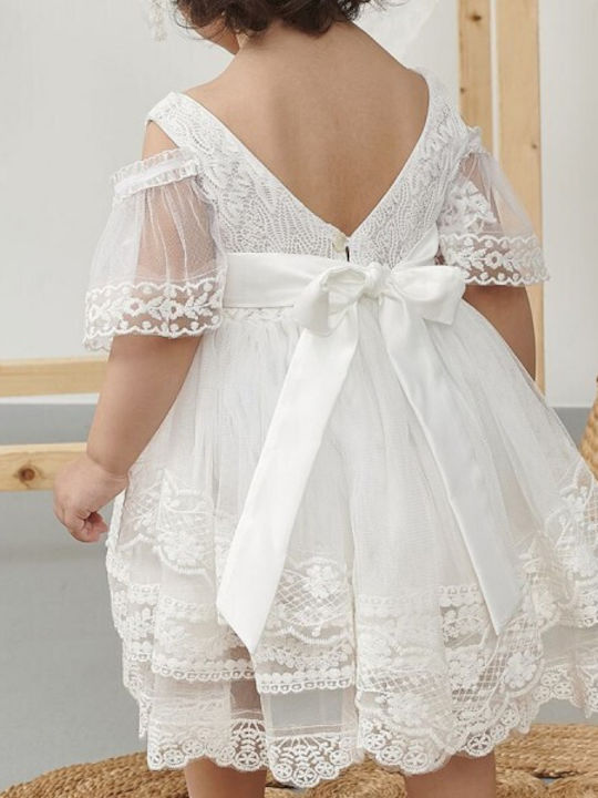 Bonito Baby White Baptism Clothing Set with Hair Accessories & Dress made of Tulle 2pcs