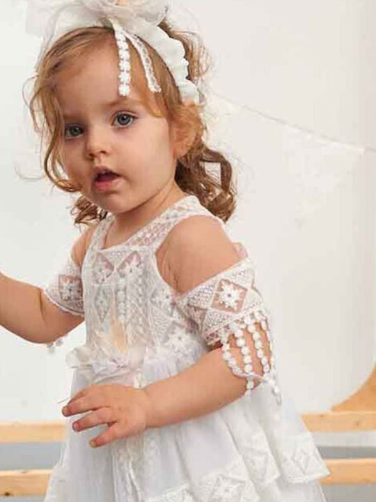 Bonito Baby Λευκό Βαπτιστικό Σετ Ρούχων με Αξεσουάρ Μαλλιών & Φόρεμα από Τούλι 2τμχ