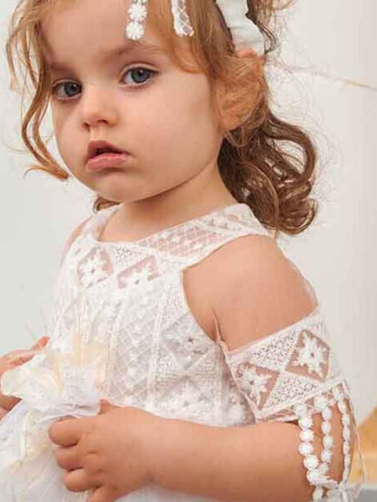 Bonito Baby Λευκό Βαπτιστικό Σετ Ρούχων με Αξεσουάρ Μαλλιών & Φόρεμα από Τούλι 2τμχ