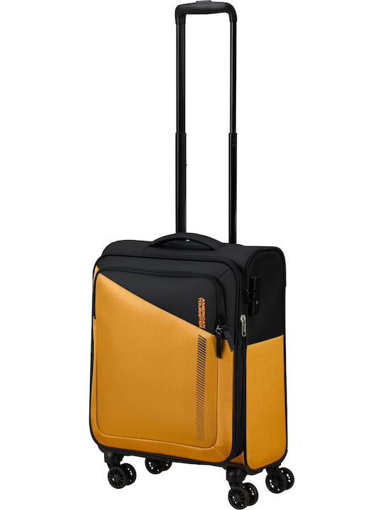 American Tourister Spinner Cabin Fabric Suitcase Black - Yellow With 4 Wheels Height 55cm