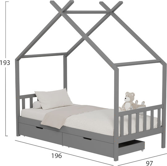 Klarice Kids Bed Montessori Single with Storage Space Gray for Mattress 90x190cm