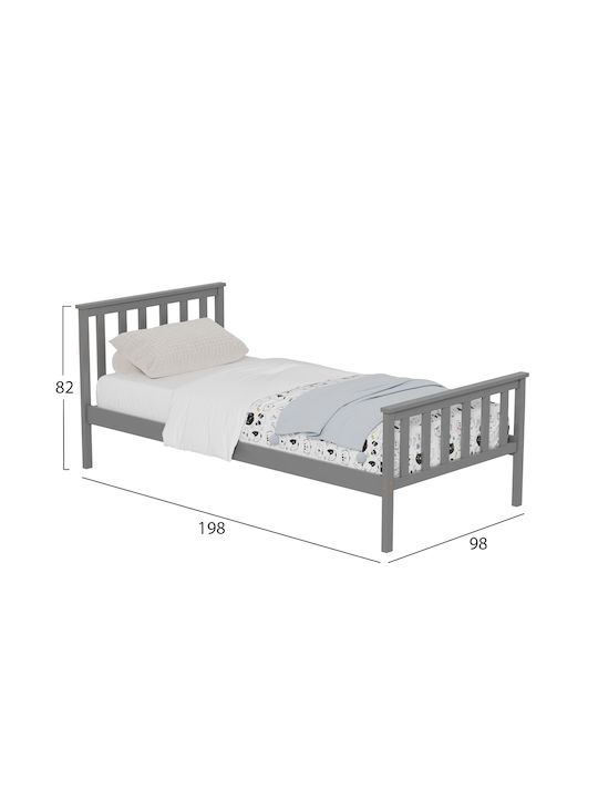 GIMLY Παιδικό Κρεβάτι Μονό Γκρι για Στρώμα 90x190cm