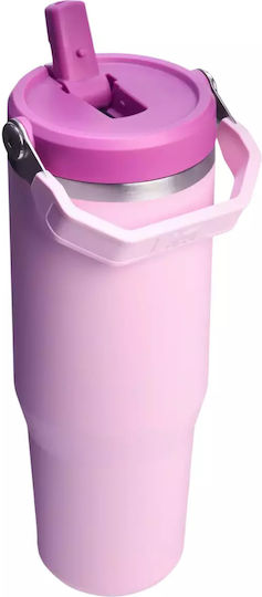 Stanley Iceflow Flip Straw Tumbler Thermos Stainless Steel BPA Free 890ml Cherry Blossom with Straw