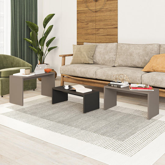 Set Zigon Rectangular Kantar Lemn Antracit - Moca 3 Buc M65xL30xÎ39cm