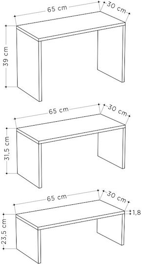 Set Zigon Rectangular Kantar Din Lemn Alb Antique - Moka 3 Bucăți L65xÎ30xÎ39cm