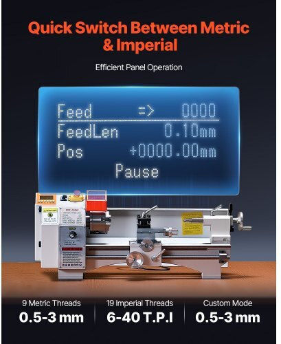 Vevor Μηχανουργικός Τόρνος QZDCLWCC8718VDYLAV2 με Ισχύ 1.25kW