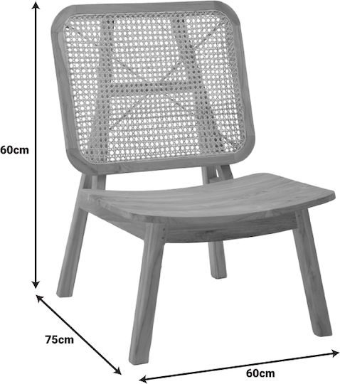 Viborg Πολυθρόνα Φυσικό Teak Ξύλο / Φυσικό Rattan 60x75x87cm