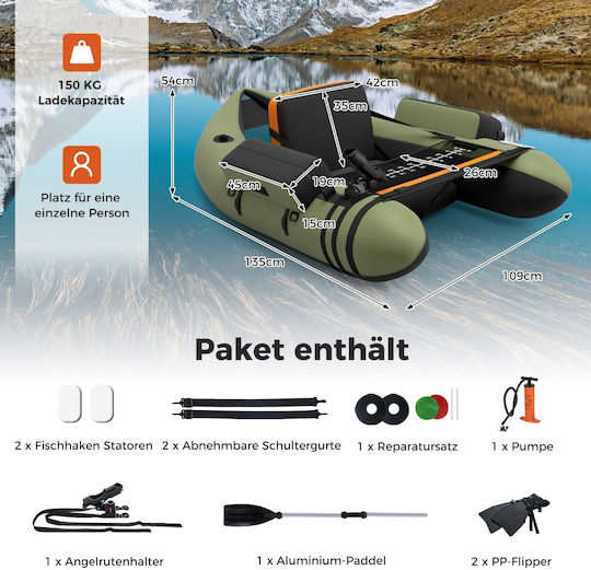 Costway Inflatable Boat Green with Paddles 135x109cm