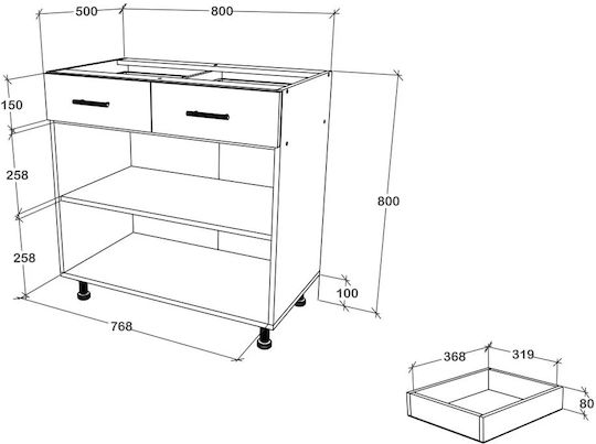 cu Blat de Lucru Natural/white Wood 80x50x80buc