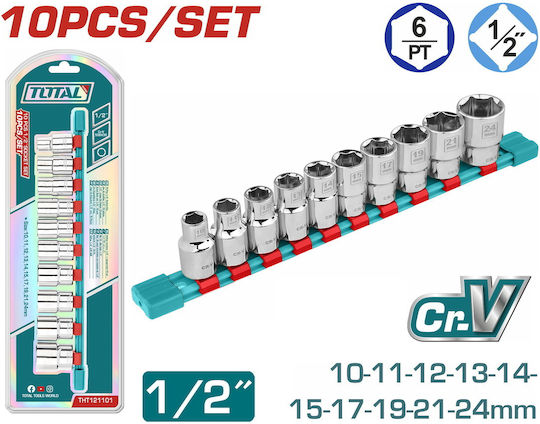 Total Căpăcei Hexagonali cu Patrat de Prindere 1/2" Set 10buc
