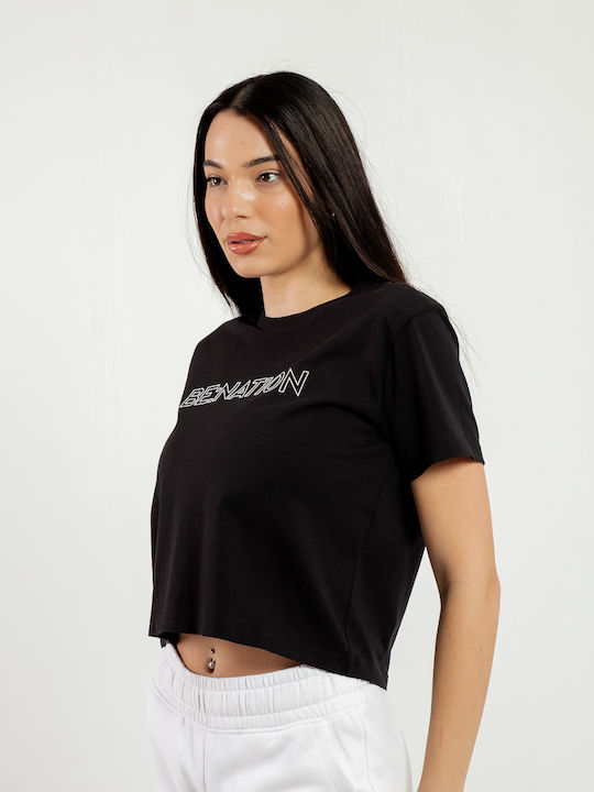 Γυναικείο Crop Top Βαμβακερό Κοντομάνικο Μαύρο