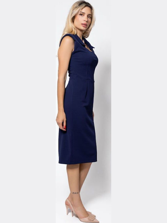 Sommer Midi Damenkleid Ärmellos mit Tränen Blau Μαρέν