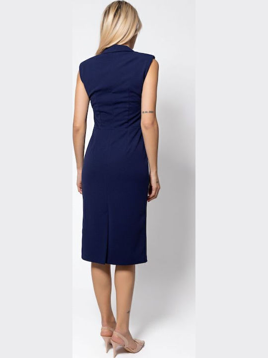 Sommer Midi Damenkleid Ärmellos mit Tränen Blau Μαρέν