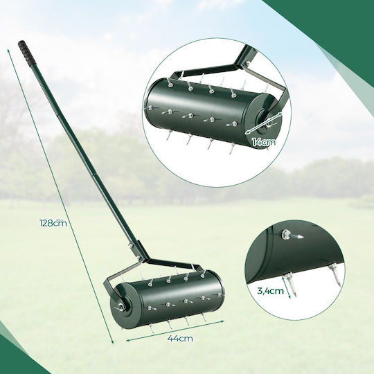 Costway Χειροκίνητος Αεριστήρας Γκαζόν Ροδάκια Καρφιά 44 X 128 Cm Πράσινος Gt4129gn