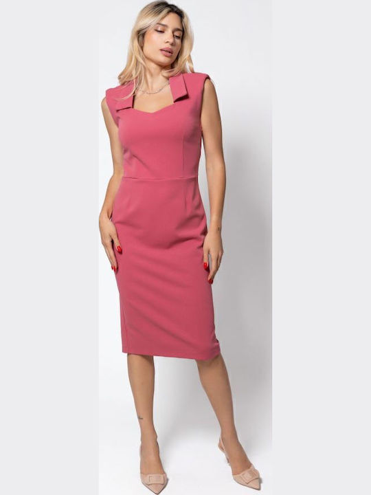 Καλοκαιρινό Midi Φόρεμα Αμάνικο με Σκίσιμο Antique Pink