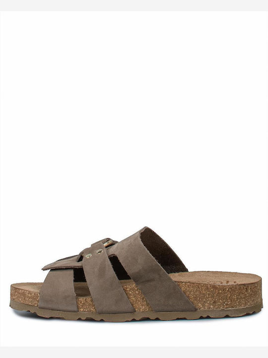 Leather Women's Flat Sandals Flatforms in Brown Color
