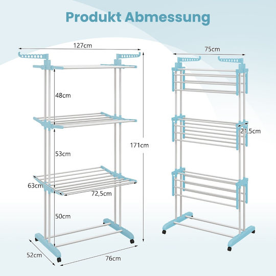 Costway Folding Floor Clothes Drying Rack Metallic with Wheels 127x63cm
