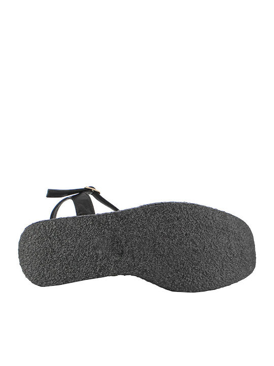 Women's Leather Platform Shoes Black