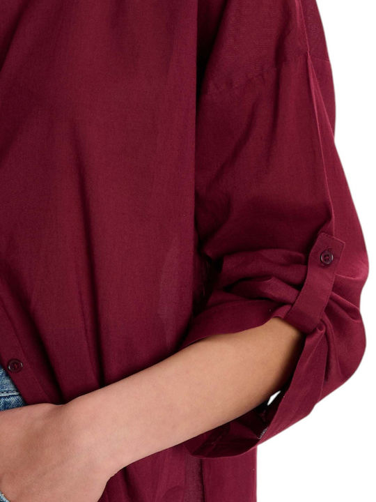 Women's Monochrome Long Sleeve Shirt Burgundy