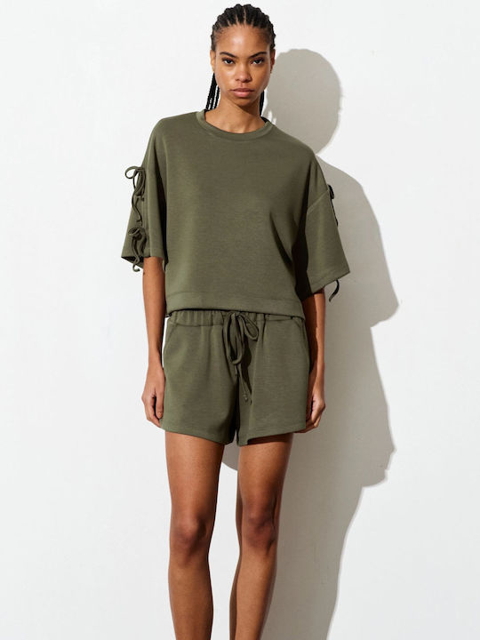 Ψηλόμεσο Shorts Τσέπες Χακί Χακί