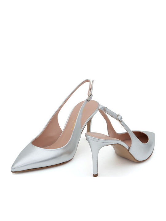 Leder Pumps mit hohem Absatz Silber