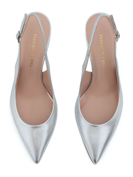 Leder Pumps mit hohem Absatz Silber