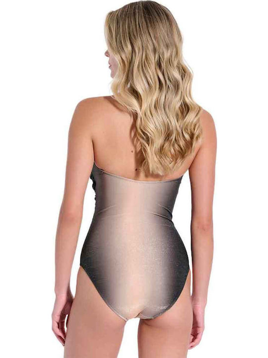 Strapless One Piece Swimsuit with Light Padding Black and Gold