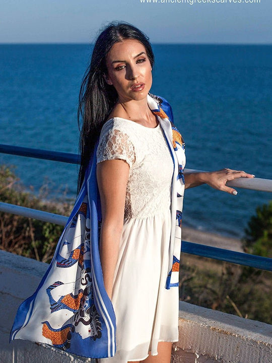 Kalfas Luxury Silk Γυναικείο Μεταξωτό Φουλάρι Μπλε
