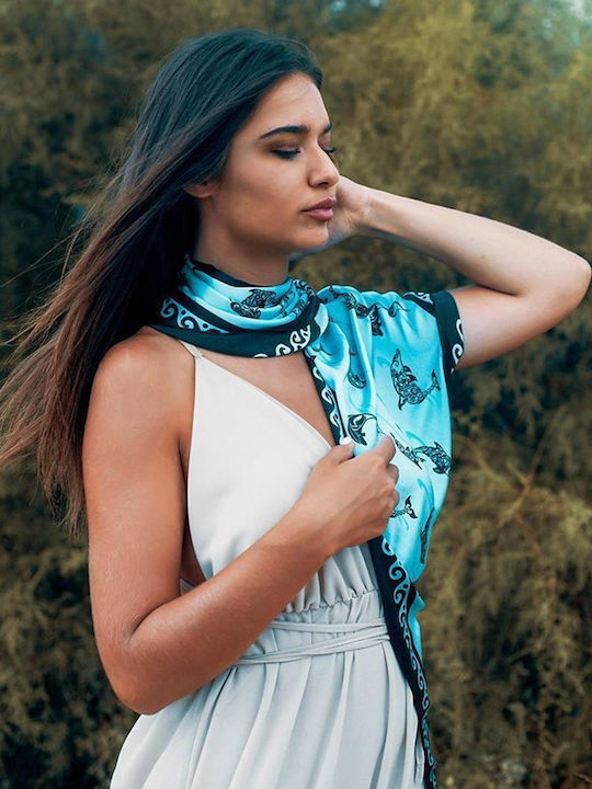 Kalfas Luxury Silk Women's Silk Scarf Blue