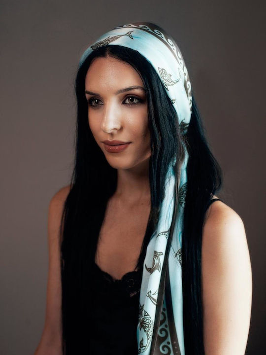 Kalfas Luxury Silk Women's Silk Scarf Blue