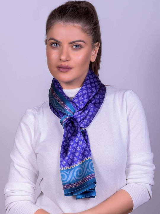 Kalfas Luxury Silk Γυναικείο Μεταξωτό Φουλάρι Γαλάζιο