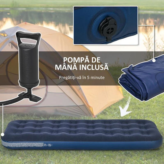 Saltea de Camping Gonflabilă cu Pompa Manuală Inclusă Pvc Albastru Marin 191x73x22 Cm