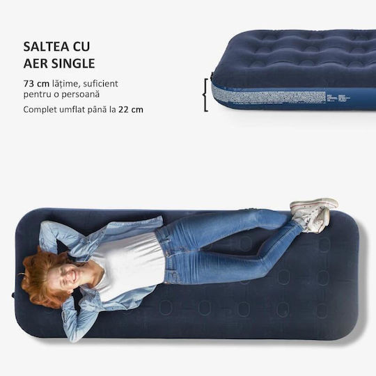 Saltea de Camping Gonflabilă cu Pompa Manuală Inclusă Pvc Albastru Marin 191x73x22 Cm