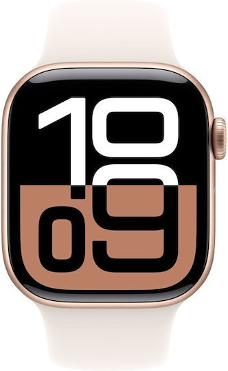 Apple Watch Series 10 Aluminum 42mm Waterproof with Heart Rate Monitor (Rose Gold with Light Blush Sport Band - S/M)