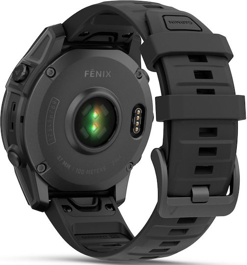 Garmin Fenix E Stainless Steel 47mm Αδιάβροχο Smartwatch με Παλμογράφο (Slate Grey Steel with Black Silicone Band)