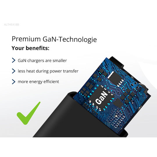 Conceptronic Φορτιστής GaN με Θύρα USB-A και 3 Θύρες USB-C και Καλώδιο USB-C - USB-C 100W Power Delivery / Quick Charge 3.0 Μαύρος (ALTHEA18B)