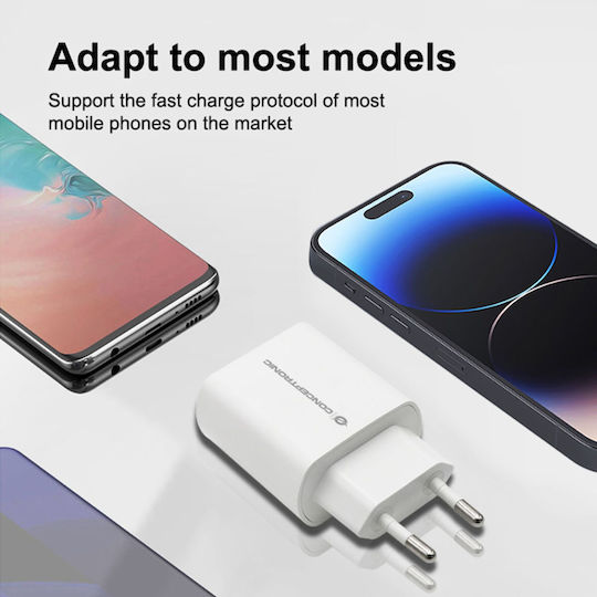 Conceptronic Charger Without Cable with USB-C Port 20W Power Delivery Whites (ALTHEA14W)