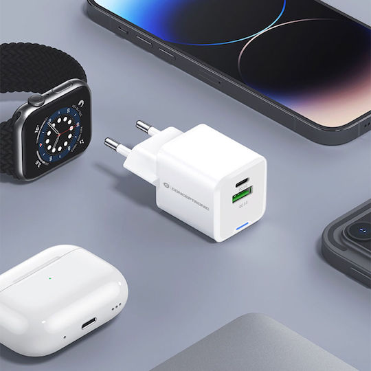 Conceptronic Charger Without Cable with USB-A Port and USB-C Port 20W Power Delivery / Quick Charge 3.0 Whites (ALTHEA15W)