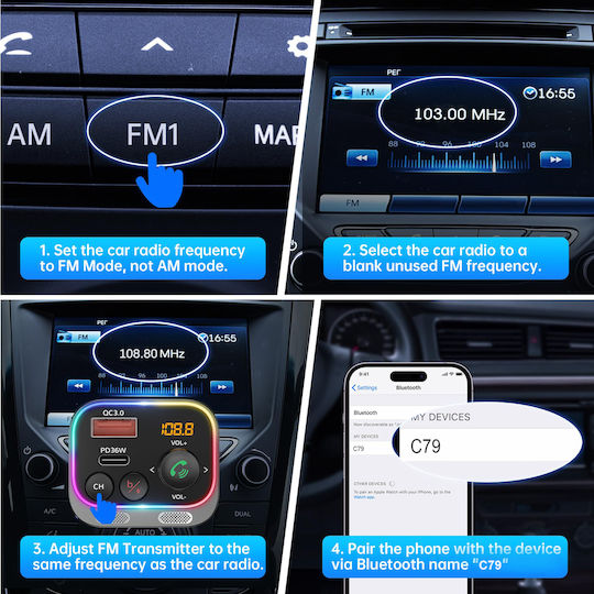 Luvlu FM Transmitter Αυτοκινήτου με Bluetooth / USB / Type-C