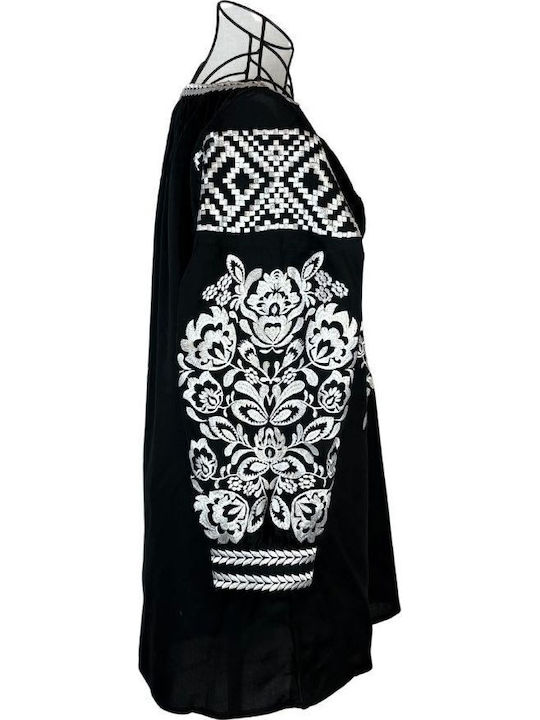 Damen Bluse Baumwolle Langärmelig Black/white