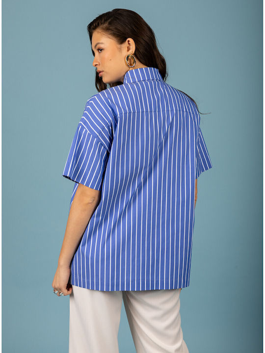 Women's Striped Short Sleeve Shirt Blue